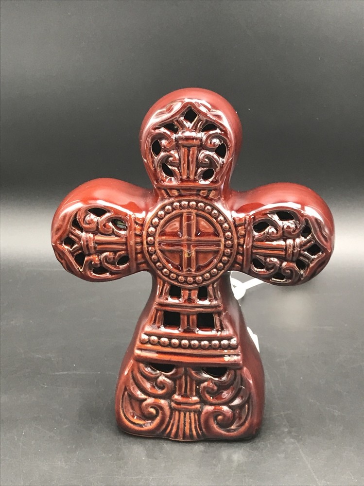 9" TALL CELTIC CROSS CERAMIC TABLE LAMP NIGHT LIGHT