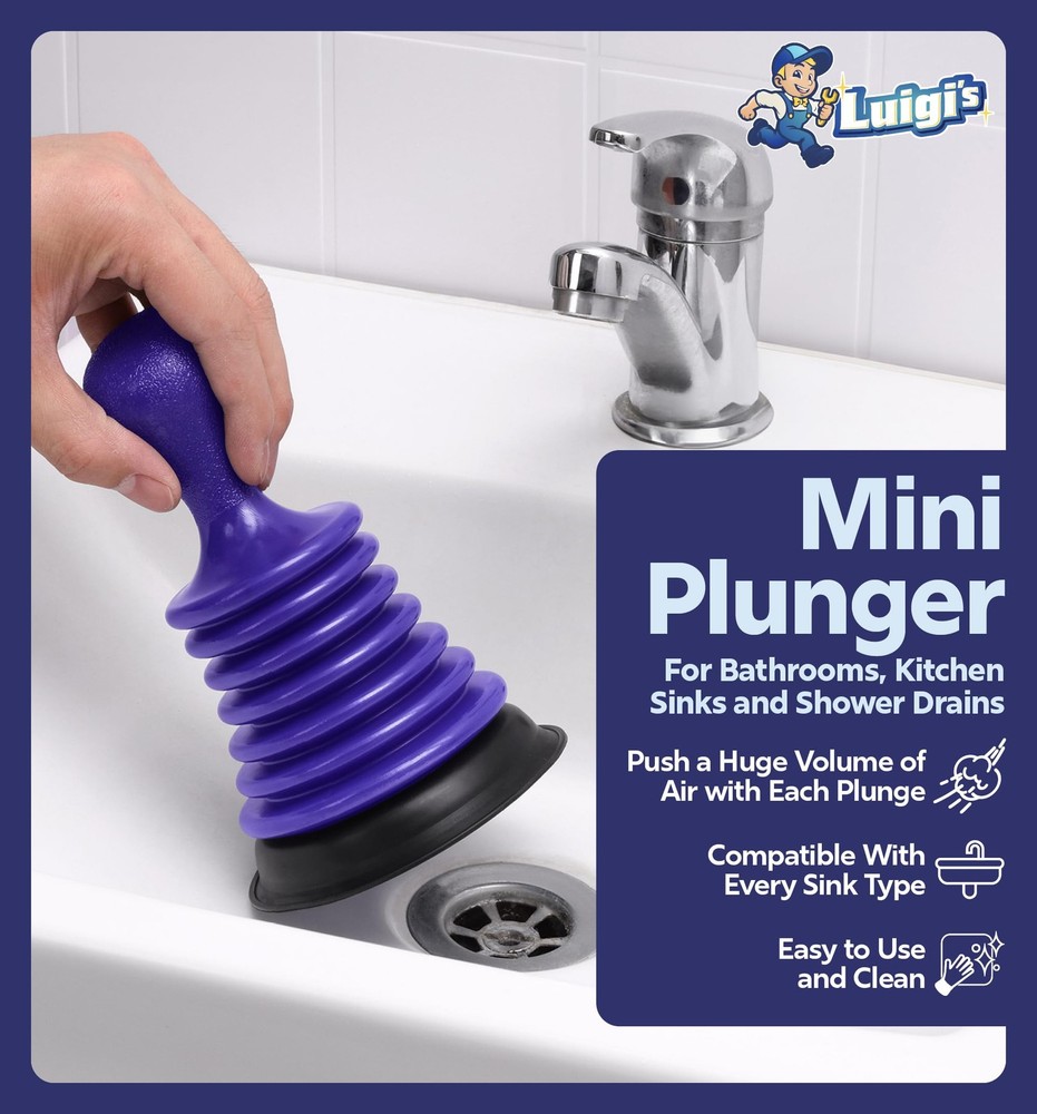 Luigi's Sink Plunger Kitchen - Mini Plunger, Blue -