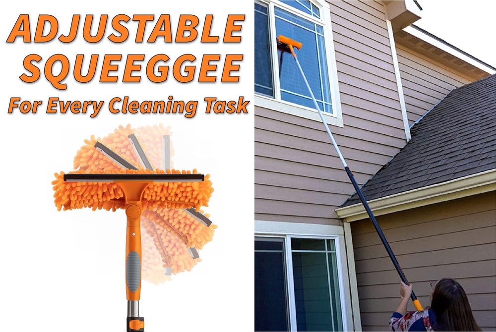 20ft Extendable Window Cleaning Squeegee Microfiber Pole Scrubber