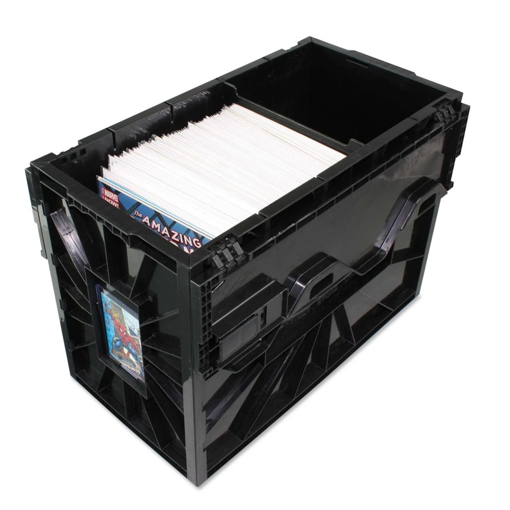BCW Short Plastic Comic Book Bin Box Heavy Duty with Lid Black - **FIVE PACK**