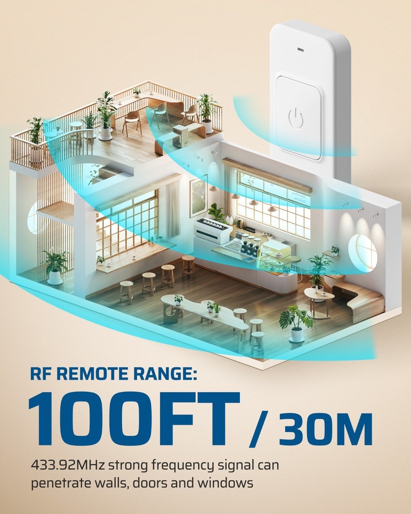 Single Button RF Remote Control Electrical Plug Outlet No WiFi Needed 100FT