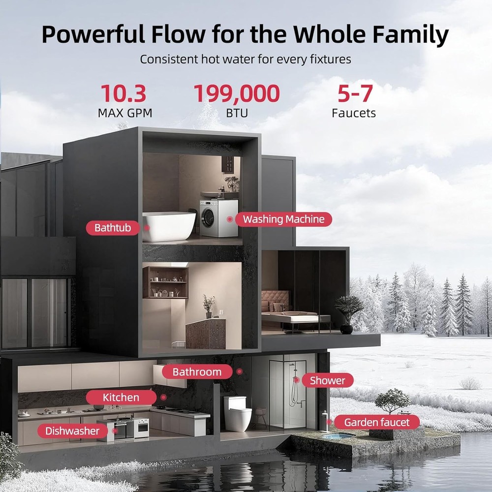 MIZUDO 199k BTU Tankless Water Heater Natural Gas Smart WiFi Max 10.3 GPM