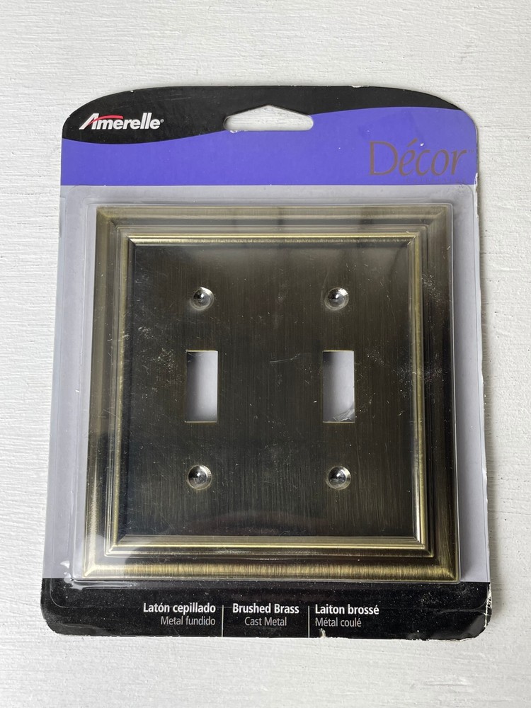 Amerelle Decor Continental Brushed Brass Wallplate Light Switch 2 Toggle 94TTBB