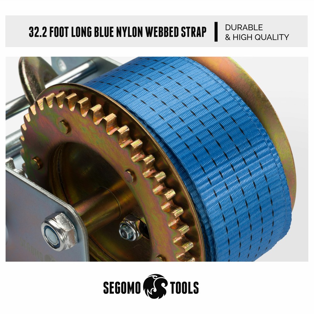 Segomo Tools Heavy Duty 2500 Pound Manual Strap Hand Winch - HW2500