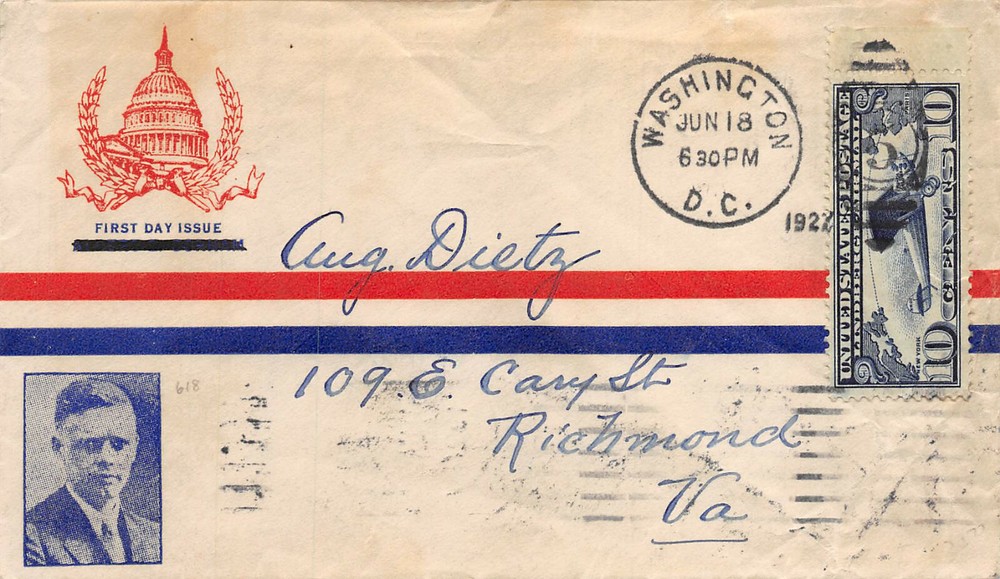 C10 10c Lindbergh Planty #3, A.E. Gorham cachet  [832437]