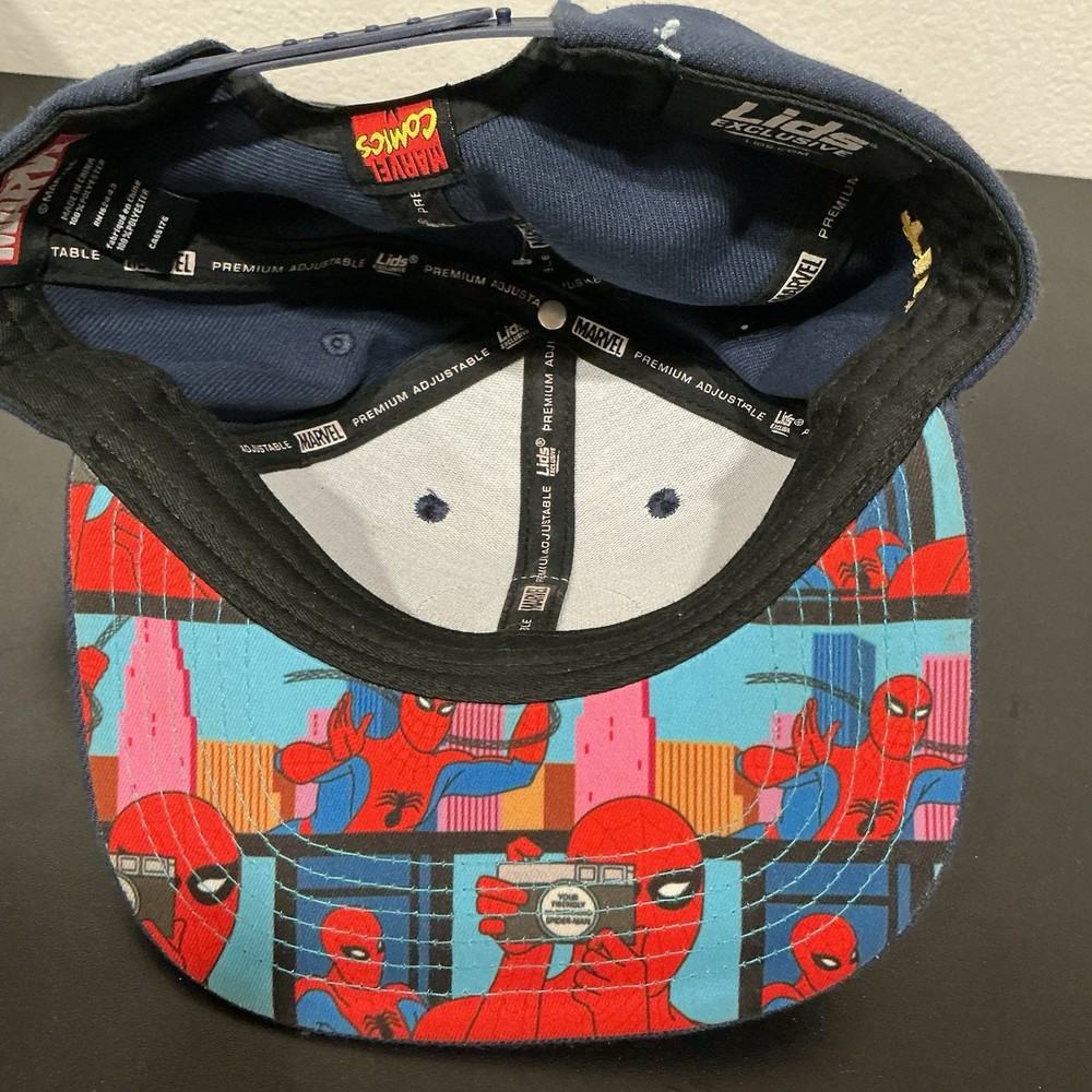 Marvel Spider-Man Lids Exclusive Snapback Hat Navy Blue Comic Panel Underbrim