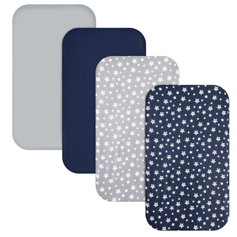 Pack and Play Sheets Boys, 4 Pack Mini Crib Sheets, Stretchy Pack and Play