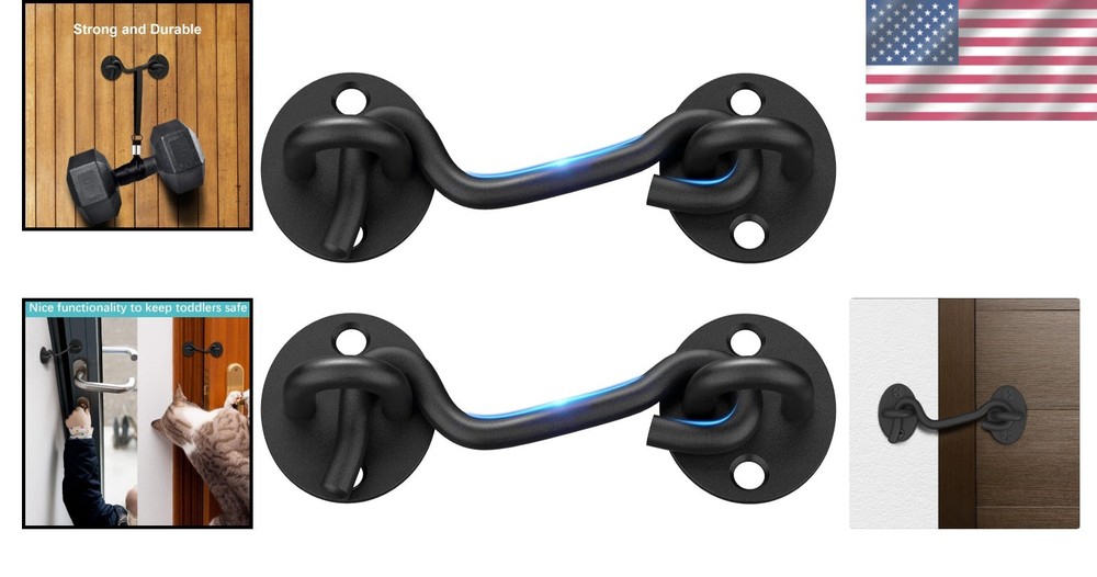 Black Gate Latch - Rust-Resistant Stainless Steel Hooks