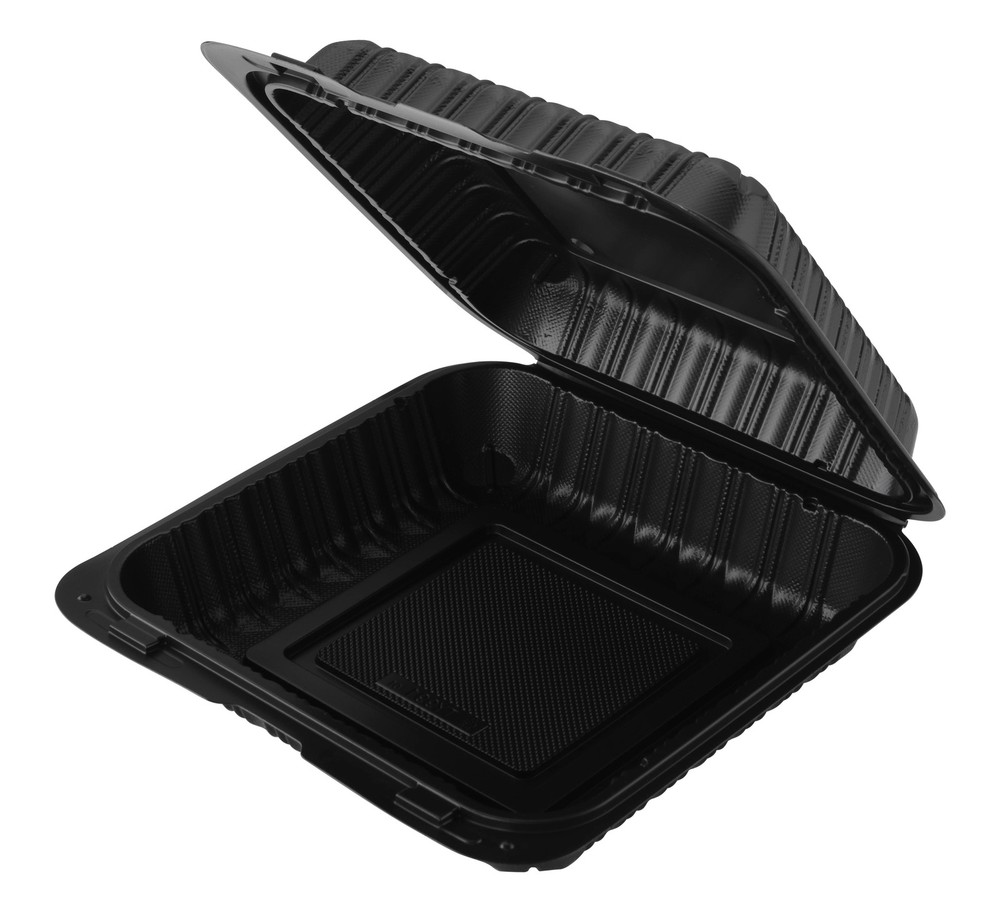 Hinged Container, Black, Vented, One Compartment, 9" x 9", 50pcs