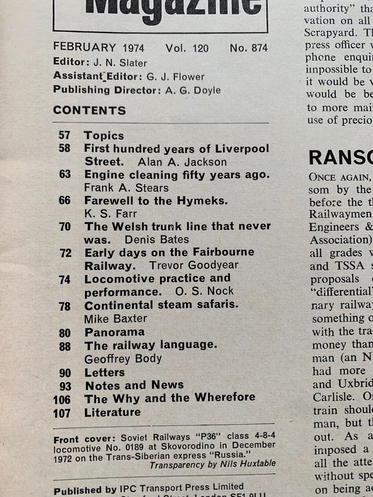 The Railway Magazine - 1974 - 9 issues
