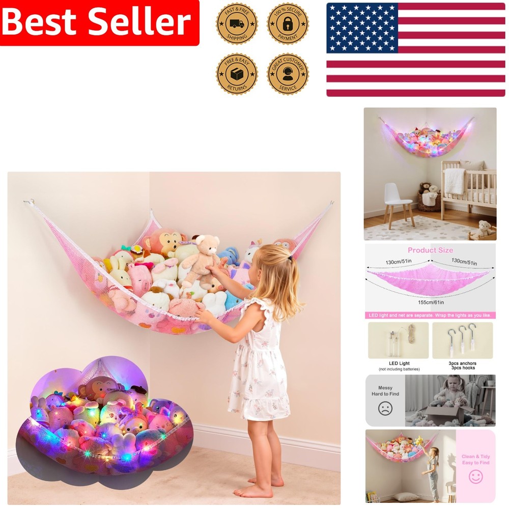 Triangular Stuffed Animals Hammock with LED Lights - Large Storage Solution
