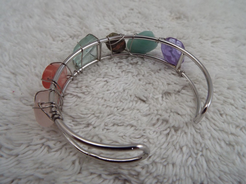 Silvertone Wired Mixed Stone Cuff Bracelet (D50)