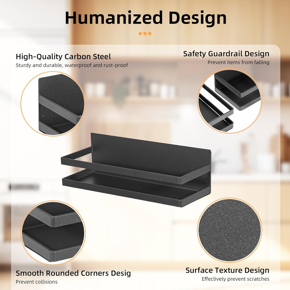 2 Pack Magnetic Spice Rack for Refrigerator, Metal Magnet Shelf Kitchen Storage