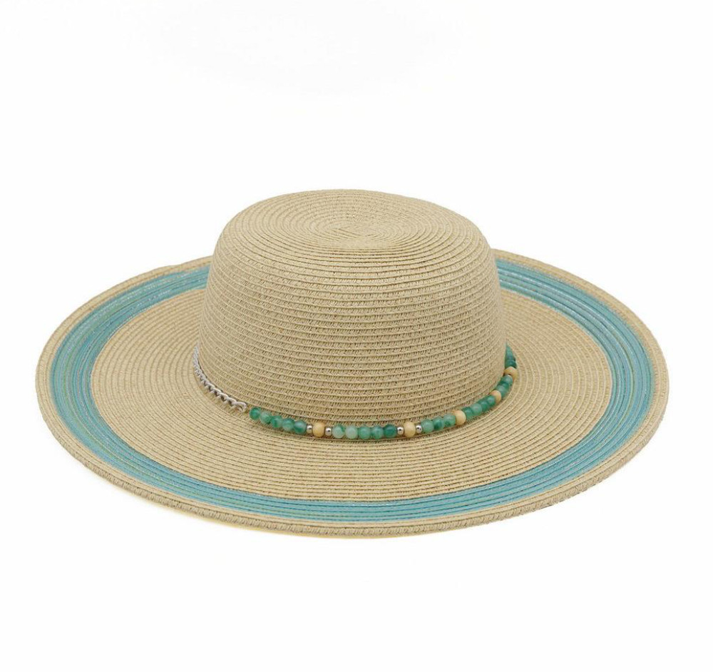 Straw Fedora Hat With Turquoise Stone Band