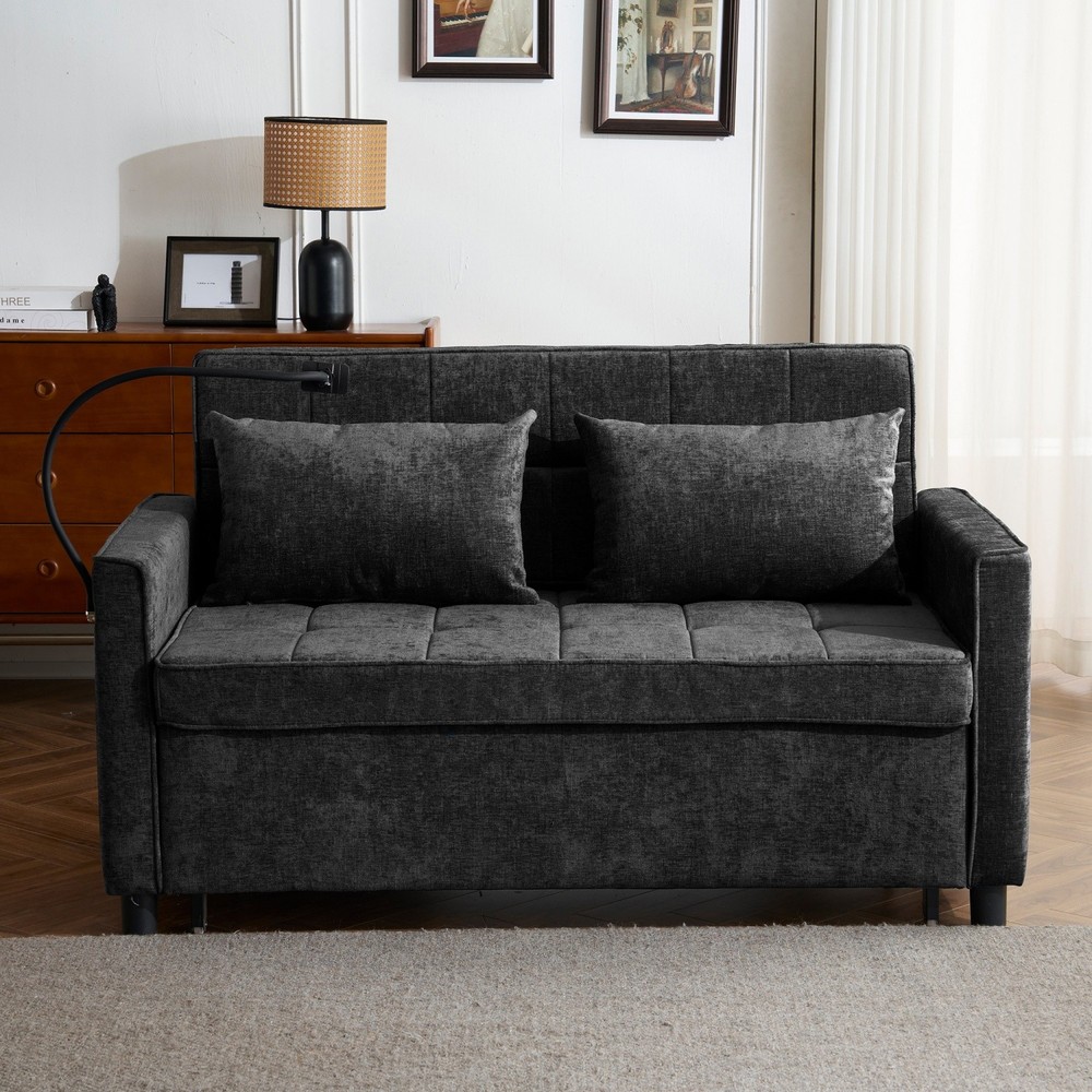 56.9'' Convertible Sleeper Sofa Bed Loveseat Sofa with Pull Out Bed & USB Ports