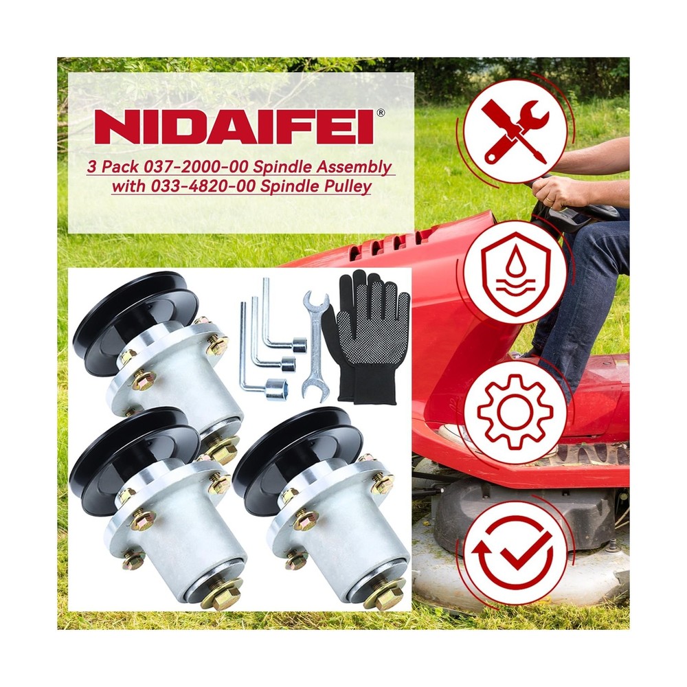 3 Pack Greased 037-2000-00 - Spindle Assembly with 033-4820-00 Pulley Replace...