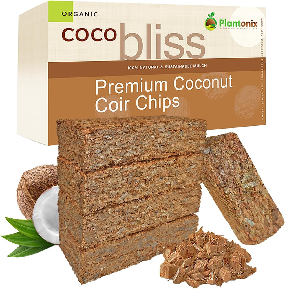 Coco Chips for Plants (650Gm Bricks, 5-Pack) - Organic Coco Coir Chips - Coconut
