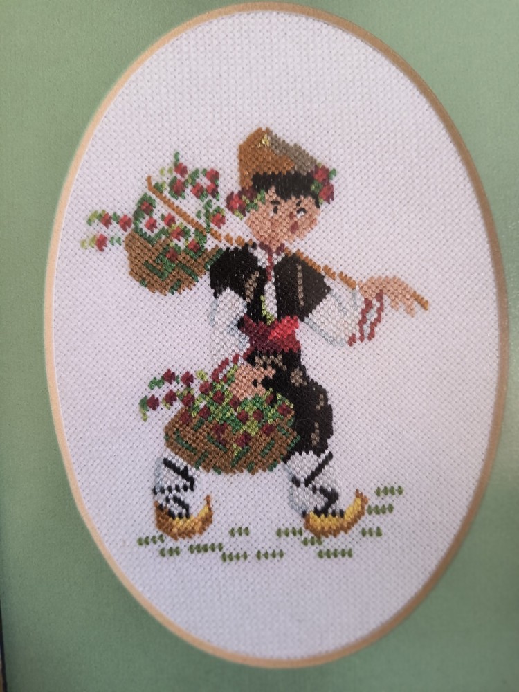 2 SMALL FRAMED Signed NEEDLEPOINT Cross Stitch 8" By 6 1/2"