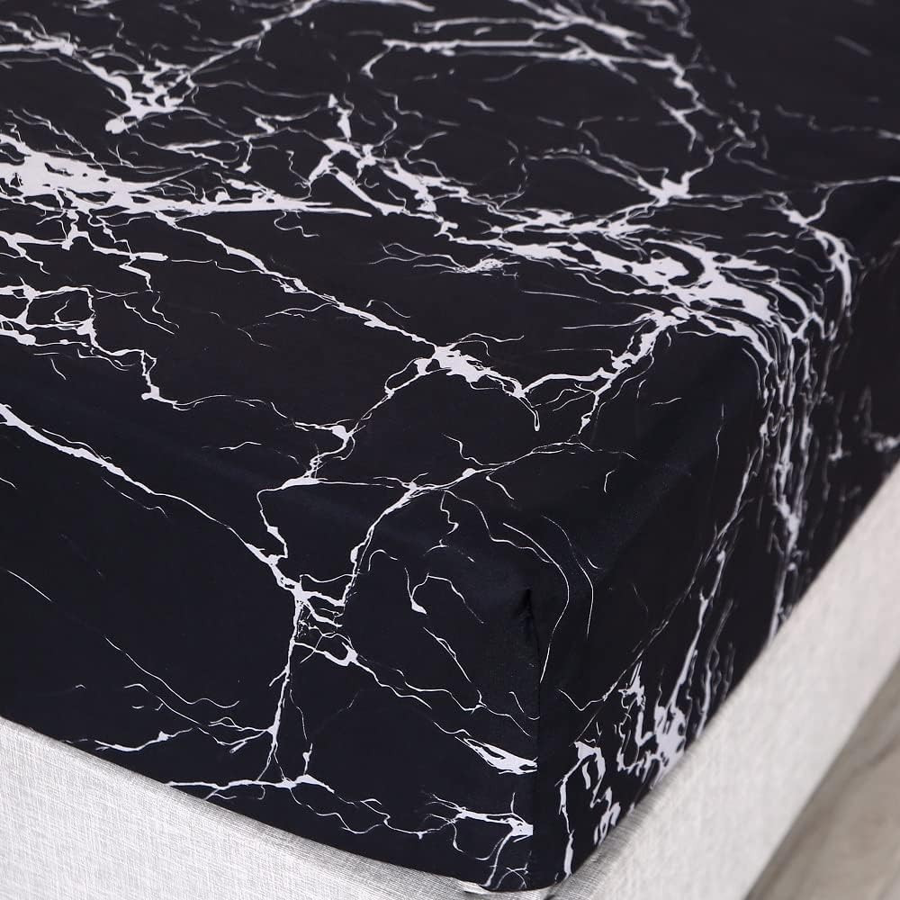 Black Marble, Super Soft Microfiber Bed Sheet 4PC, Marble Bedding Sheet Set Incl