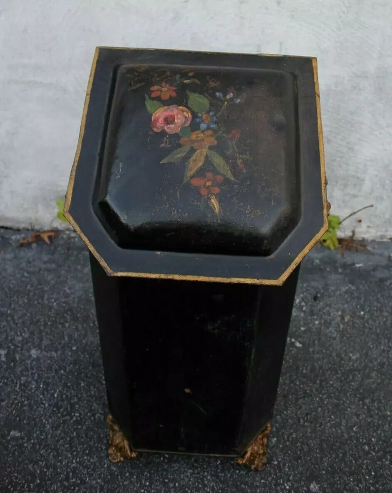 19th French Decorative Painted Coal container – Antique Charming Storage