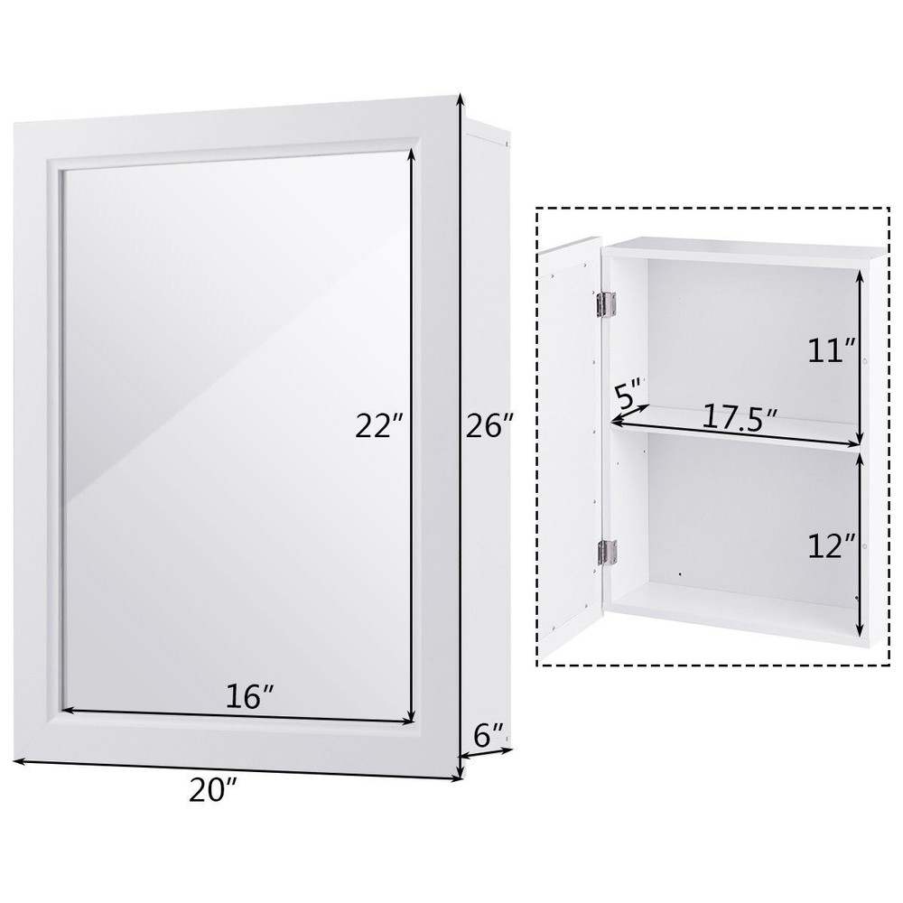 Bathroom Mirror Cabinet Wall Mounted Kitchen Medicine Storage w/Adjustable Shelf