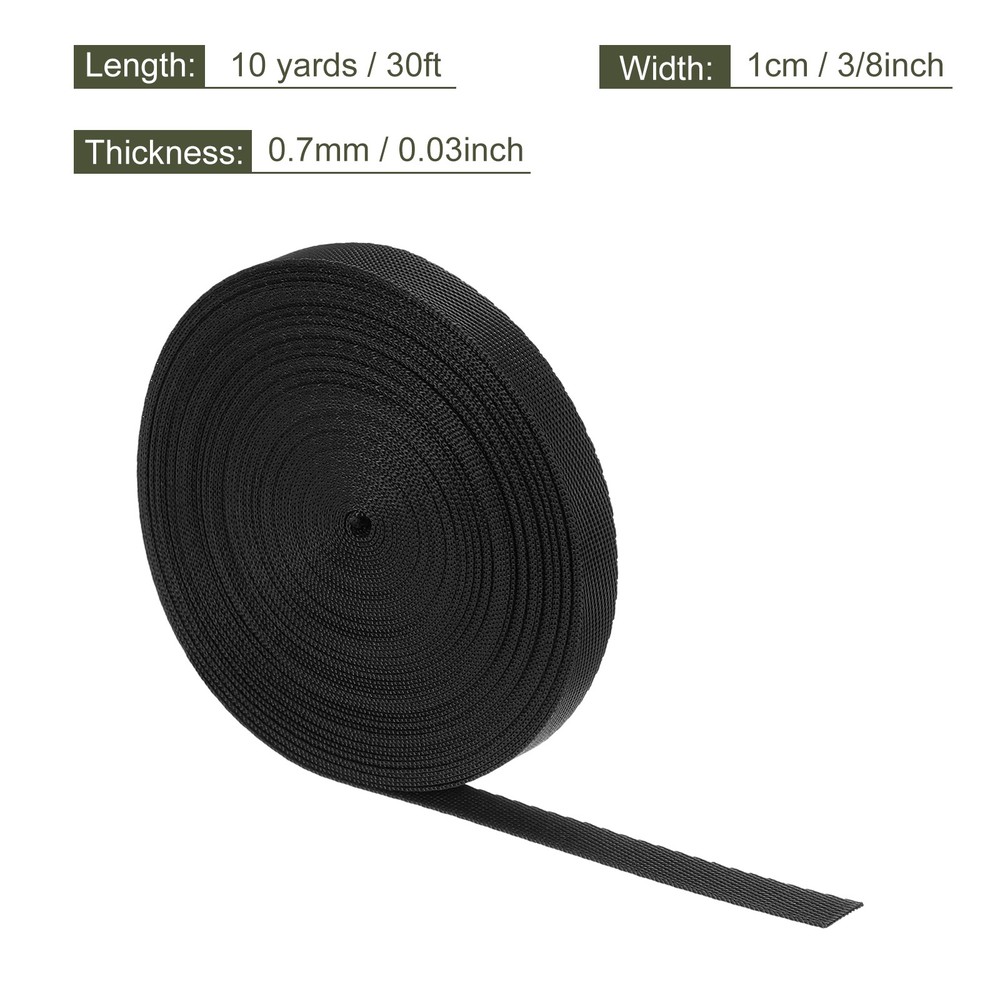 Flat Nylon Webbing Strap 3/8 Inch 10 Yards Black for Backpack