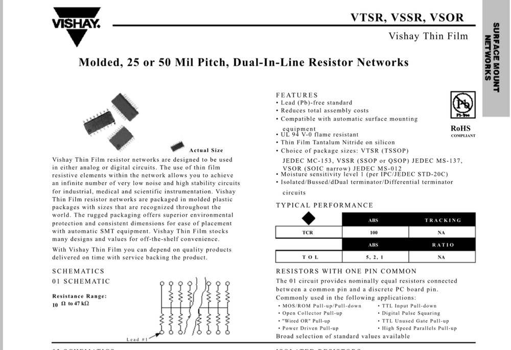 Vishay VSOR1601103 resistor array 10K ohm, schematic 01 Integrated Circuit