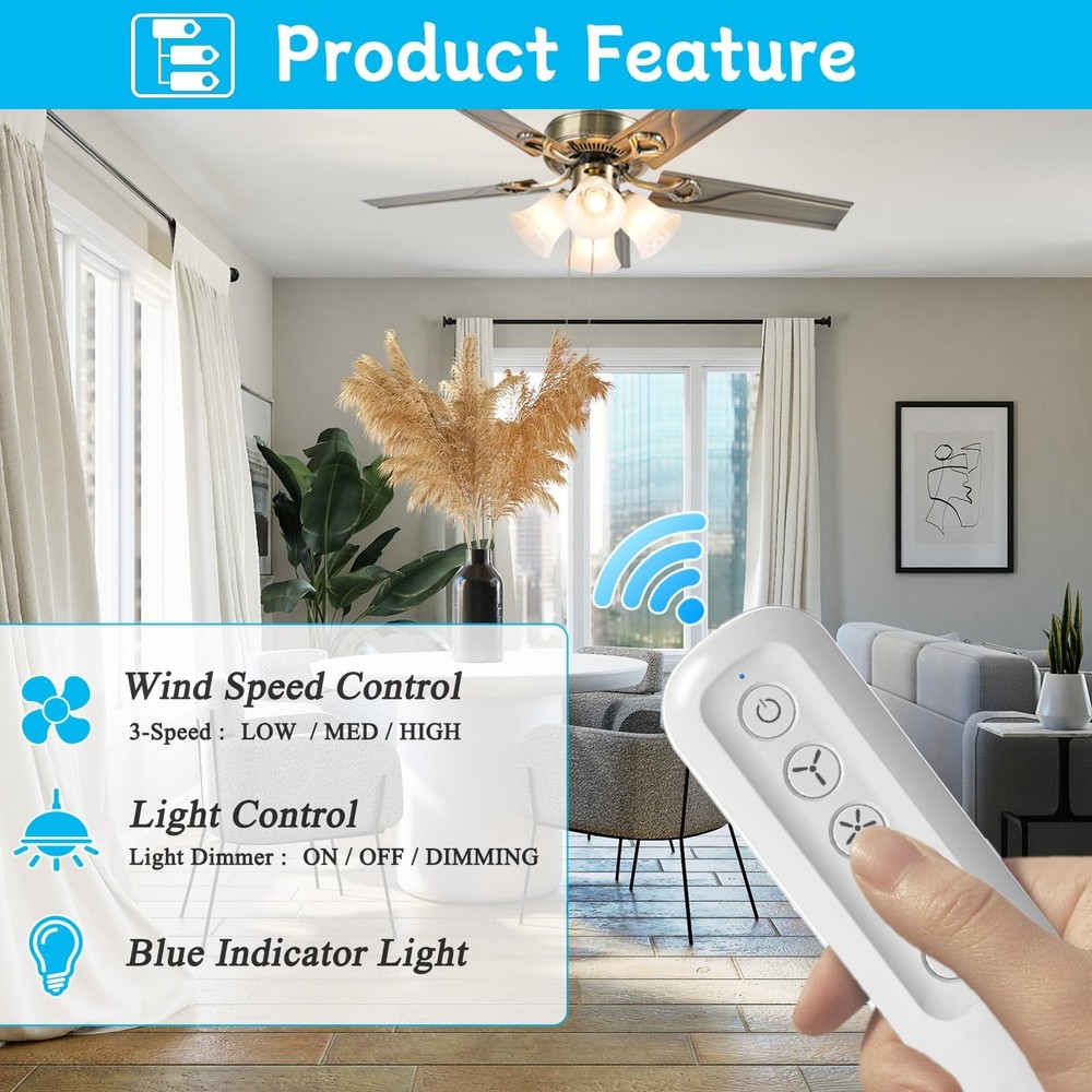 Universal ceiling fan remote control kit for 3 Speed, Works with Hunter