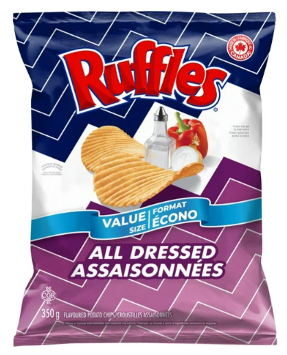 Ruffles All Dressed Flavored Potato Chips, 380g (4 Pack)