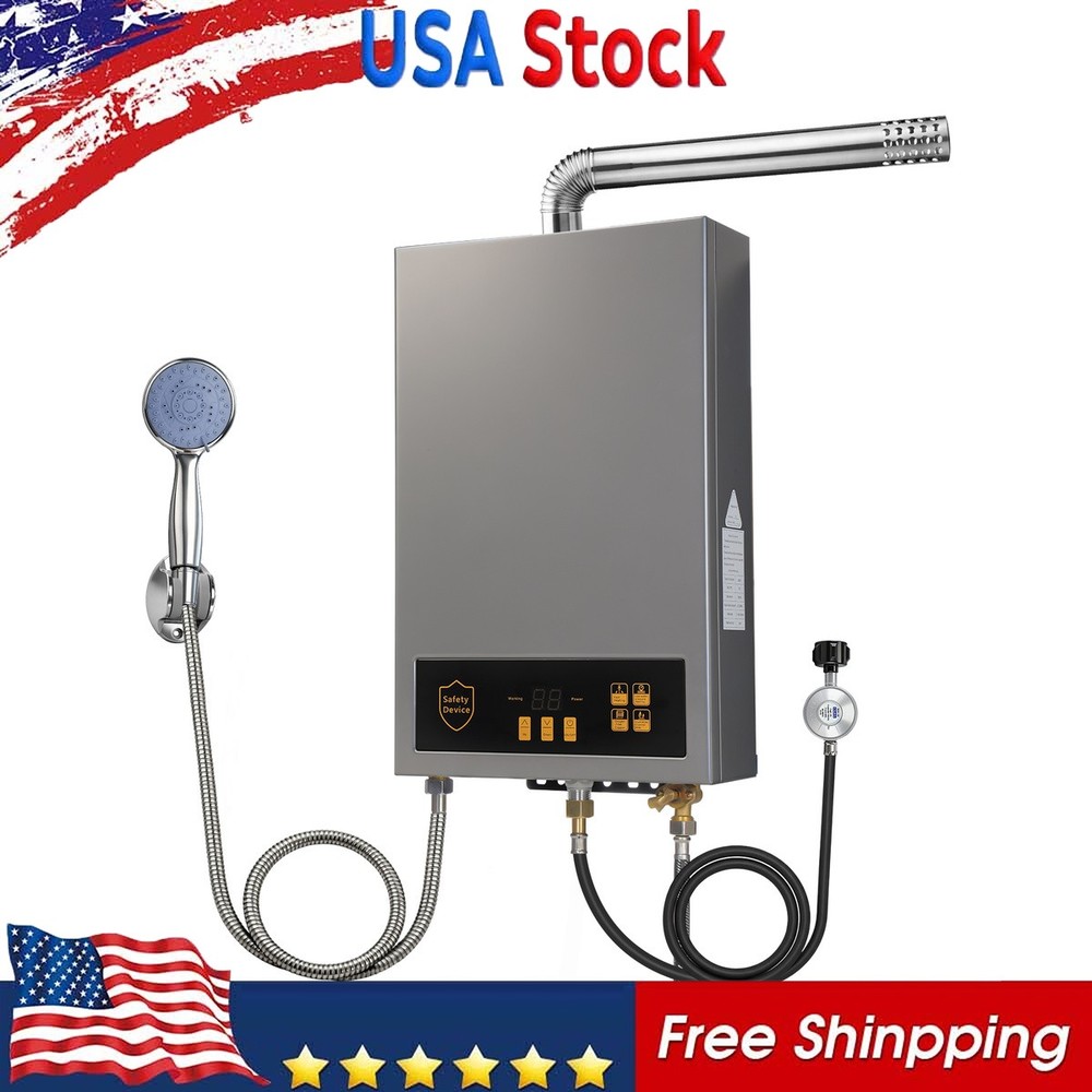 Propane Gas Water Heater 24KW 110V Indoor Dry Burn Protection Black