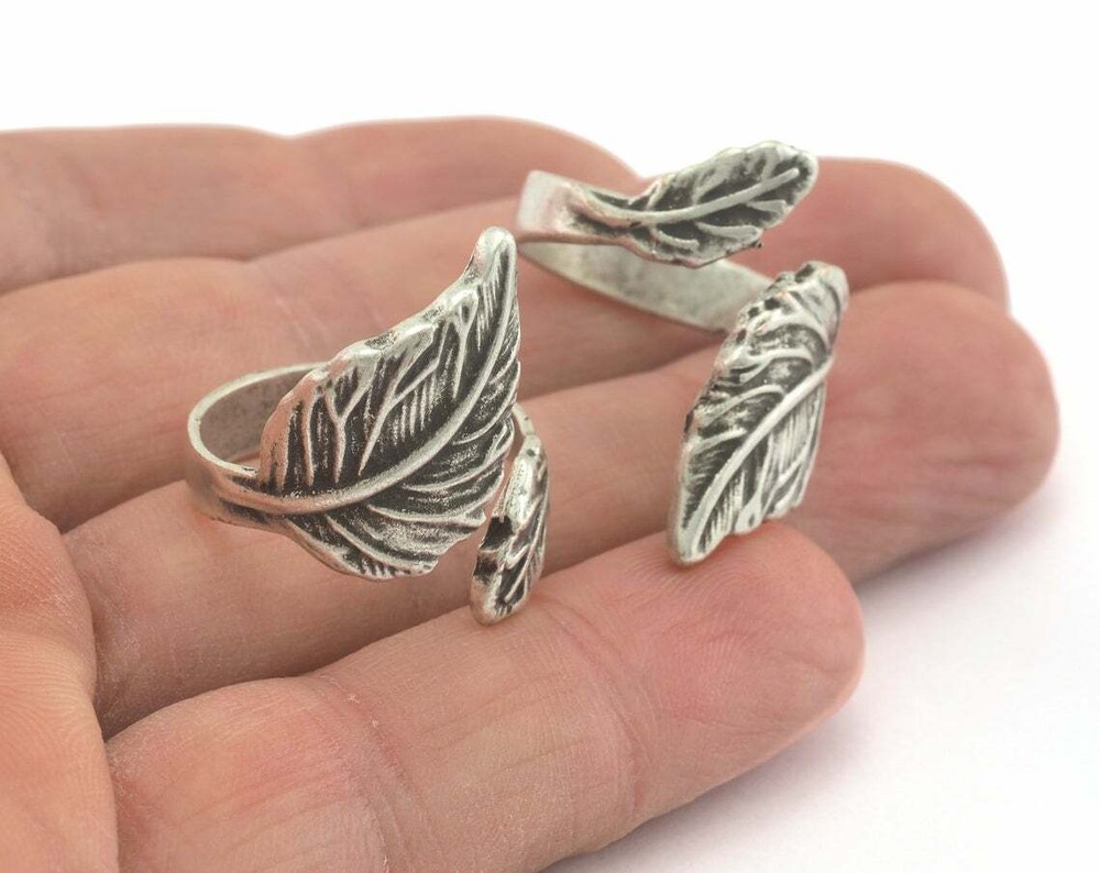 Leaf Adjustable Ring Antique Silver Plated brass (17.5mm 7US size Adjustable 765