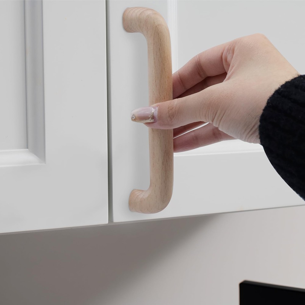 Wooden Drawer Pulls Beech Wood Handles Pulls Unfinished Kitchen Cupboard Cabi...