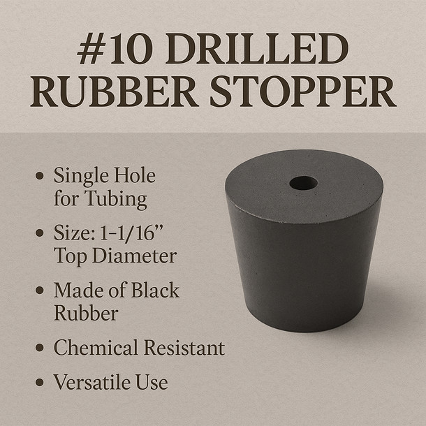 LD Carlson No. 10 Drilled Rubber Stopper