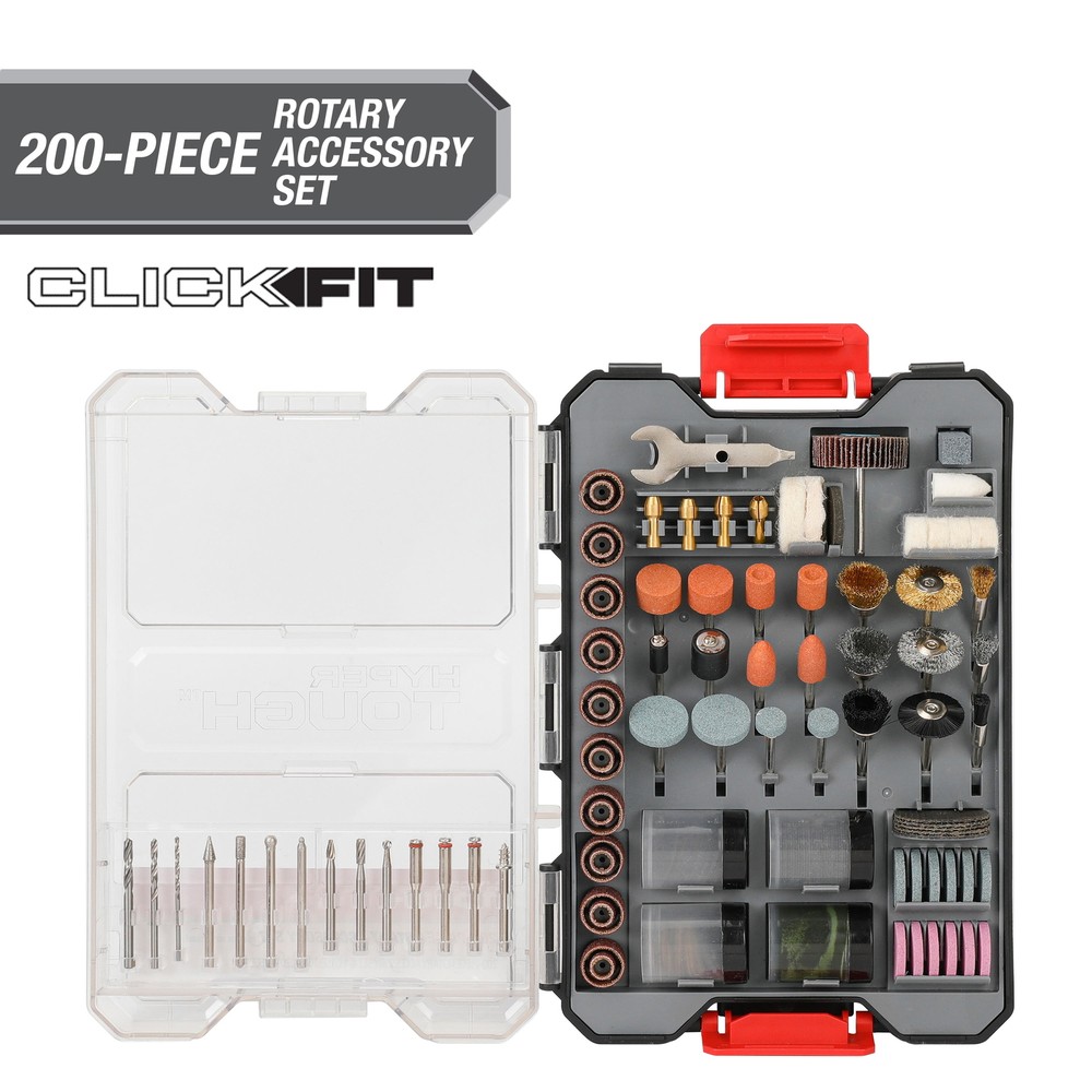ROTARY TOOL ACCESSORY KIT 200-Piece Sanding Bands Felt Wheels Drill Bits w/Case