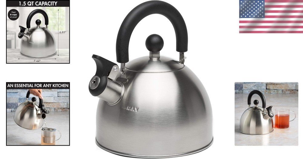 1.5-Quart Whistling Tea Kettle with Cool Touch Handle - Stewart