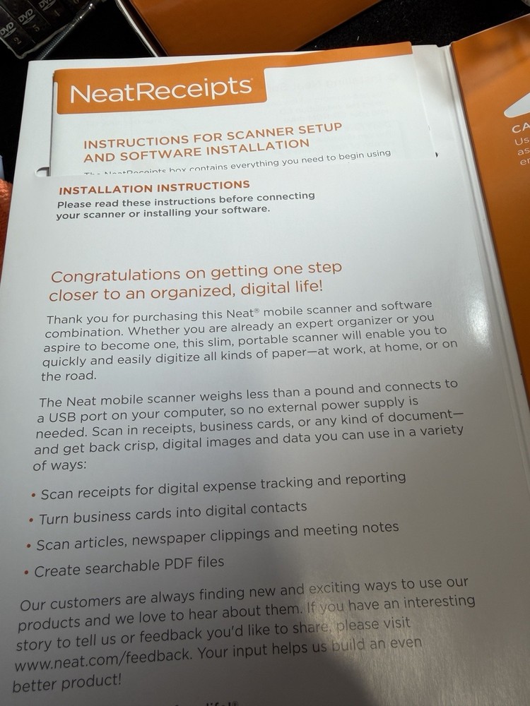 New NeatReceipts Mobile Document Scanner Digital Filing System USB PC/Mac