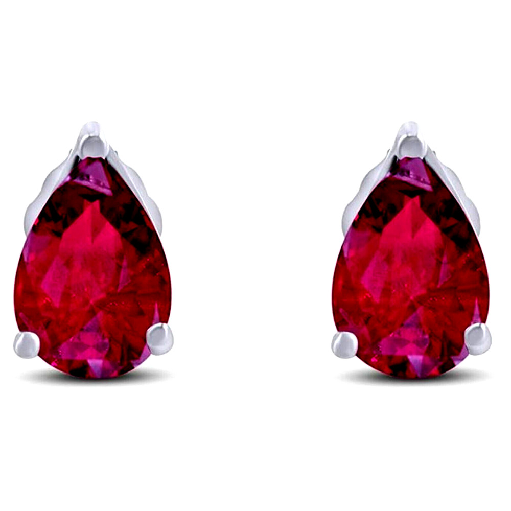 2 ct. Ruby Pear Shape Basket Stud Earrings Solid Sterling Silver