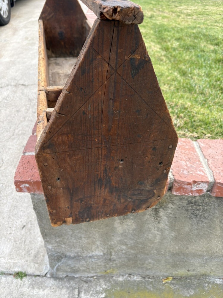 Vintage Handmade Wood Tool Caddy Tool Box Rustic Tray Extra Long.