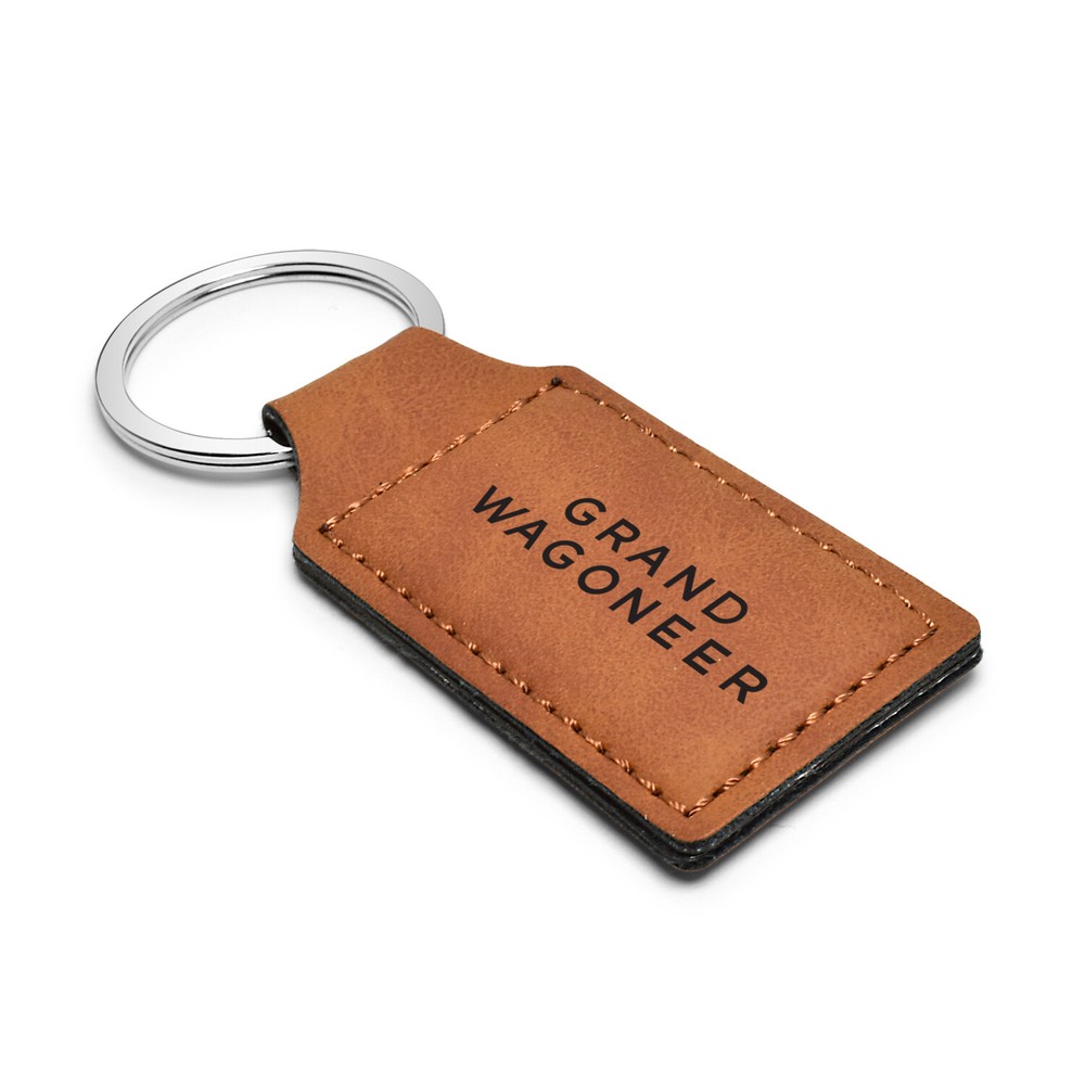 Jeep Grand Wagoneer Rectangular Brown Leather Key Chain