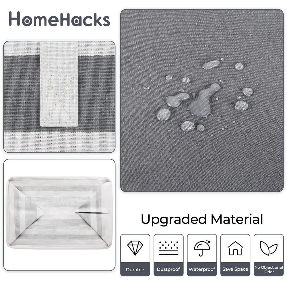 HomeHacks 2 Pack Large Laundry Baskets, Waterproof, Freestanding 75L, Grey