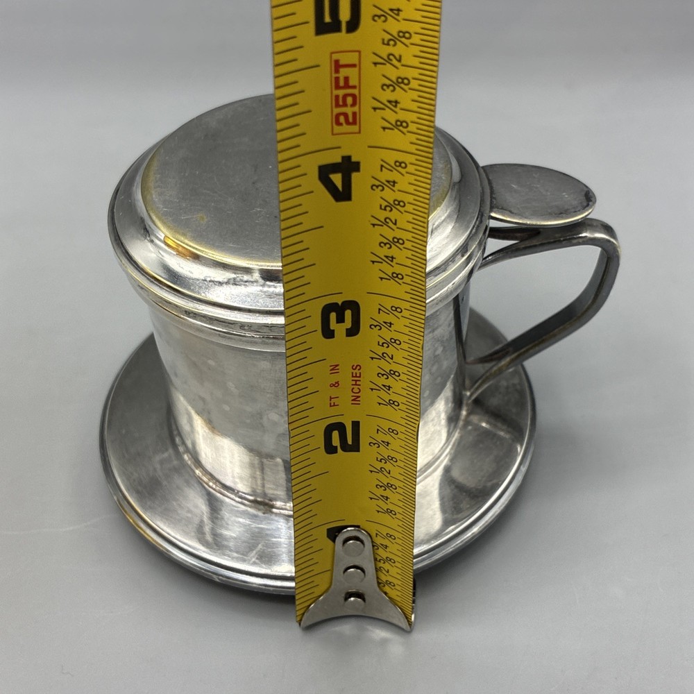 Silver Plate Tea Strainer Press Cup Handle Lid 3pc Marked