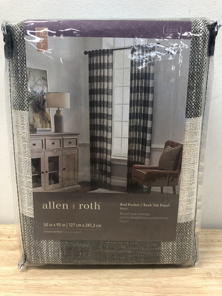Allen + Roth 95-in Back Tab Curtains, Black - single Panel