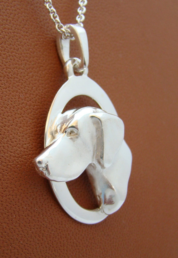 Sterling Silver German Shorthaired PointerLarge Head Study On A Vertical Oval Fr