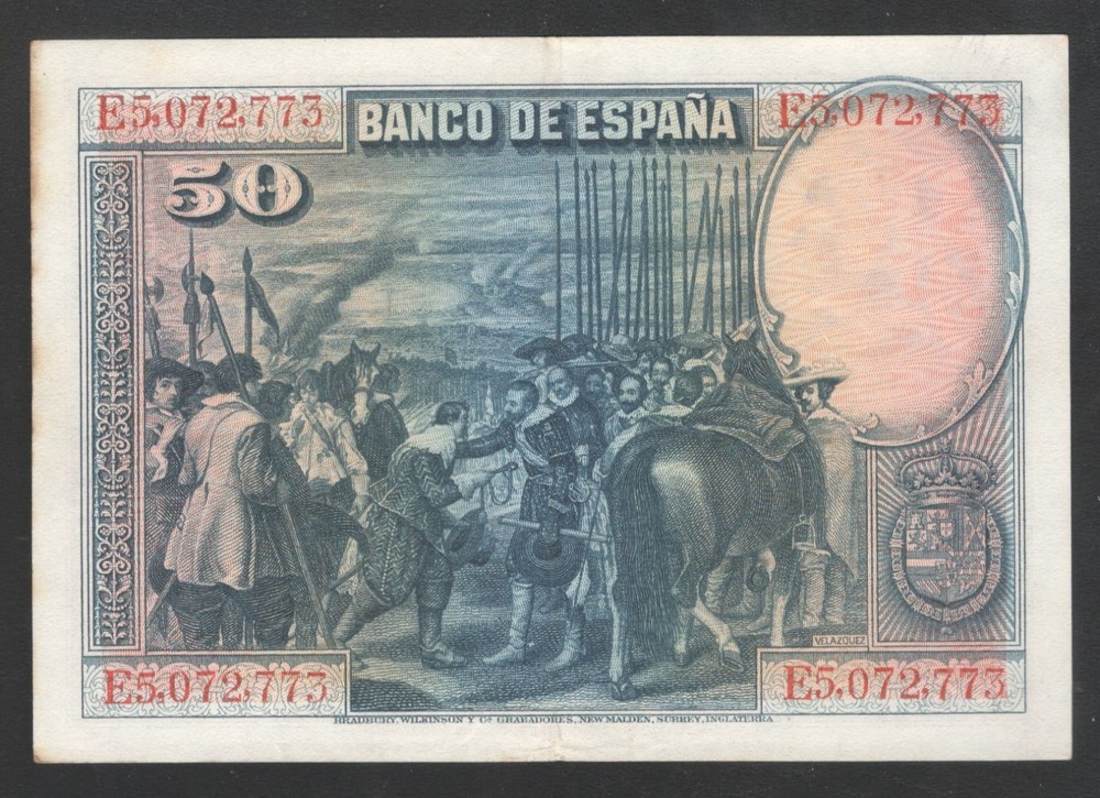 1928 Spain 50 Pesetas Note.