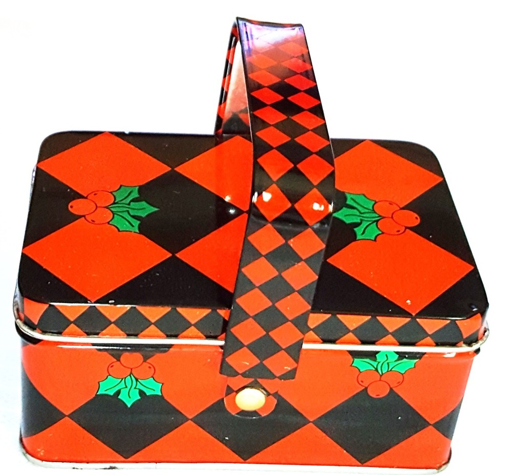 Very Nice 4" Holiday Basket Style Tin GUC