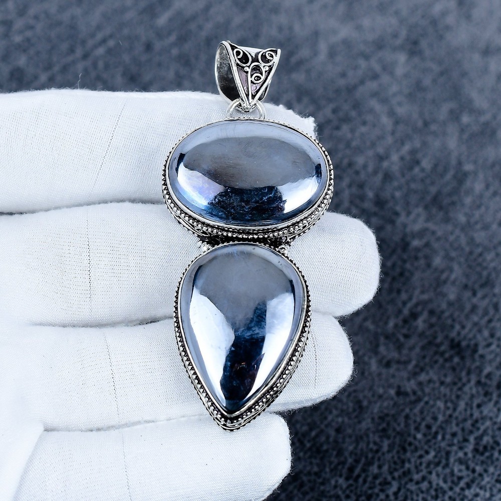 Shungite Gemstone Pendant Solid 925 Sterling Silver Pendant, Handmade, Gift