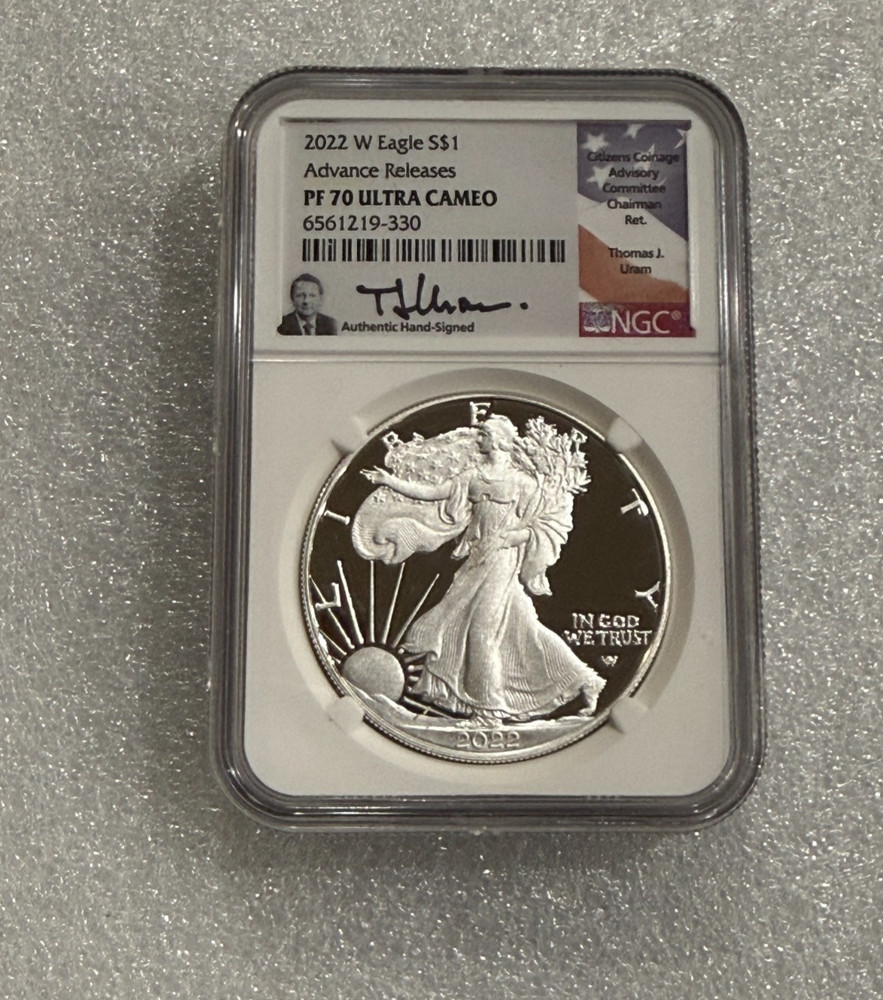 2022 W Proof Silver Eagle NGC PF 70 UCAM Advanced Release ~ Thomas Uram Signed