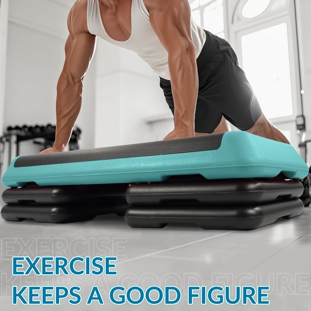 Adjustable Aerobic Step Platform with 4 Risers, Non-Slip Stepper -L