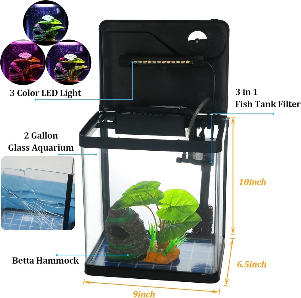 Self Cleaning 2 Gallon Betta Fish Tank Kit