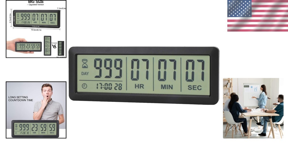 Versatile Digital Countdown Timer with 12/24-Hour Display - Functional & Stylish